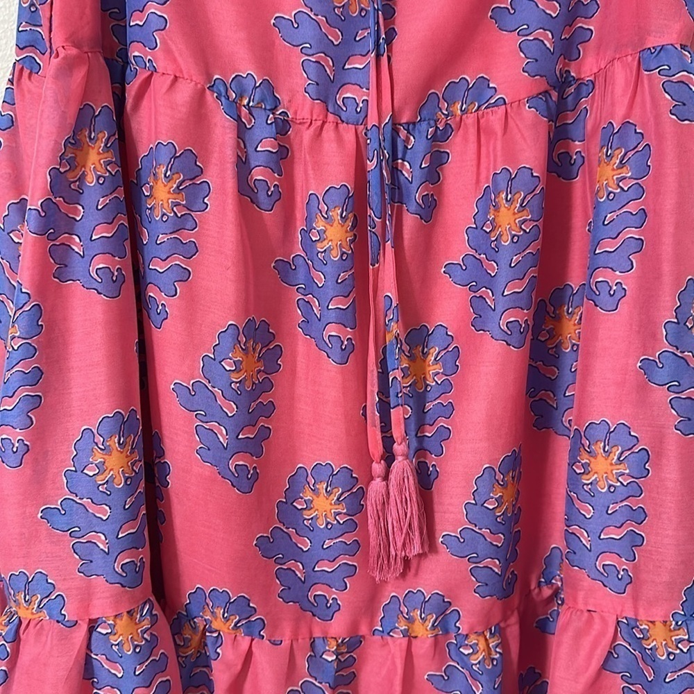 J. Marie Womens Piper Ruffle Dress Floral Print Sz Small Resortwear Chic Preppy - Picture 6 of 10